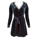 'Lauren' Velvet Gothic Lace Belted Dress