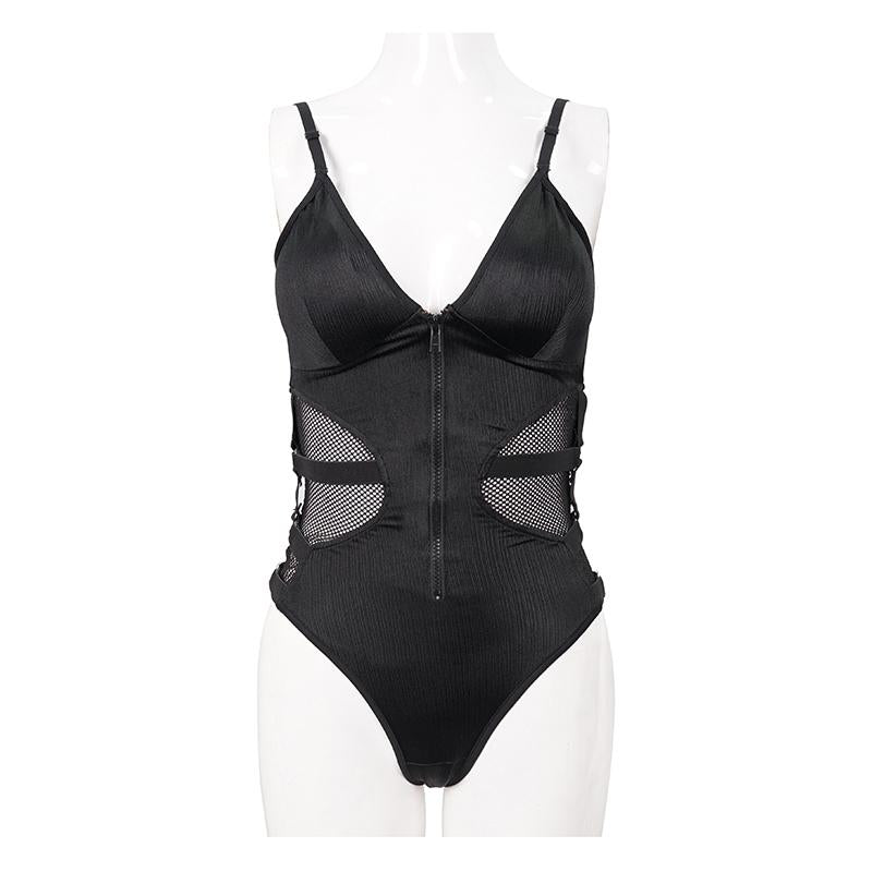 Woman Gothic Nurse Style Swimsuits - Halter Mesh Bathing Suits