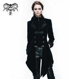 Gothic Ladies Embroidered High Collar Black Dovetail Velveteen Coat