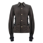 Western Fashion Autumn Steampunk Brown Striped Shirts With Fake Belt