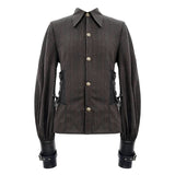 Western Fashion Autumn Steampunk Brown Striped Shirts With Fake Belt