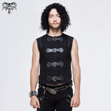 Men Coarse Texture Woolen Patchwork Punk Leather Waistcoat With Loops