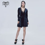 'Lauren' Velvet Gothic Lace Belted Dress