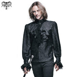 Paisley Jacquard Shining Black Rose Lace Cuff Gothic Men Shirts With Bow Tie
