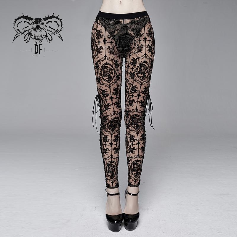 Gothic Brown Queen Patterned Printed Sexy Ladies See Through Leggings