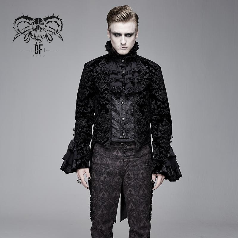 Devil Fashion Paisley Court Pattern Stand Collar Black Gothic Men Jacket