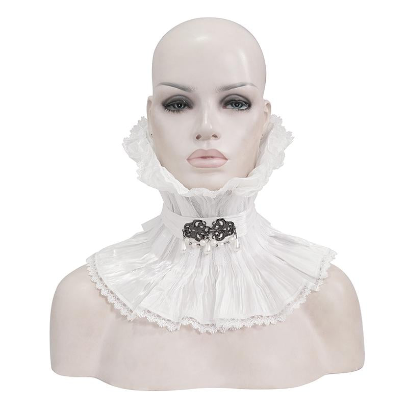 As07602 Unisex Gothic White Pleated High Neck Collar