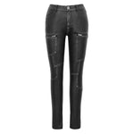 Punk Biker Block Shaped Patchwork Hand Rubbed Gray Women Leather Pants