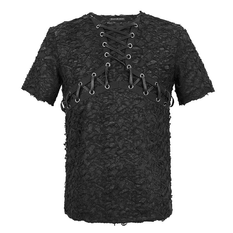 Tt162 Punk Knit Ragged Men T Shirt