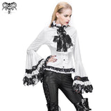 Party Gothic Big Flared Sleeves Bandage Black And White Color Contrast Women Blouse With Necktie