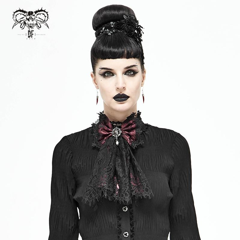 'Wednesday' Gothic Lace Bow Tie (Fire Brick)