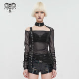 'Electric Dreams' Long Sleeve Asymmetric Mesh Tee (Black)