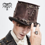 Steampunk Metallic Brown Unisex Spiked Leather Top Hat