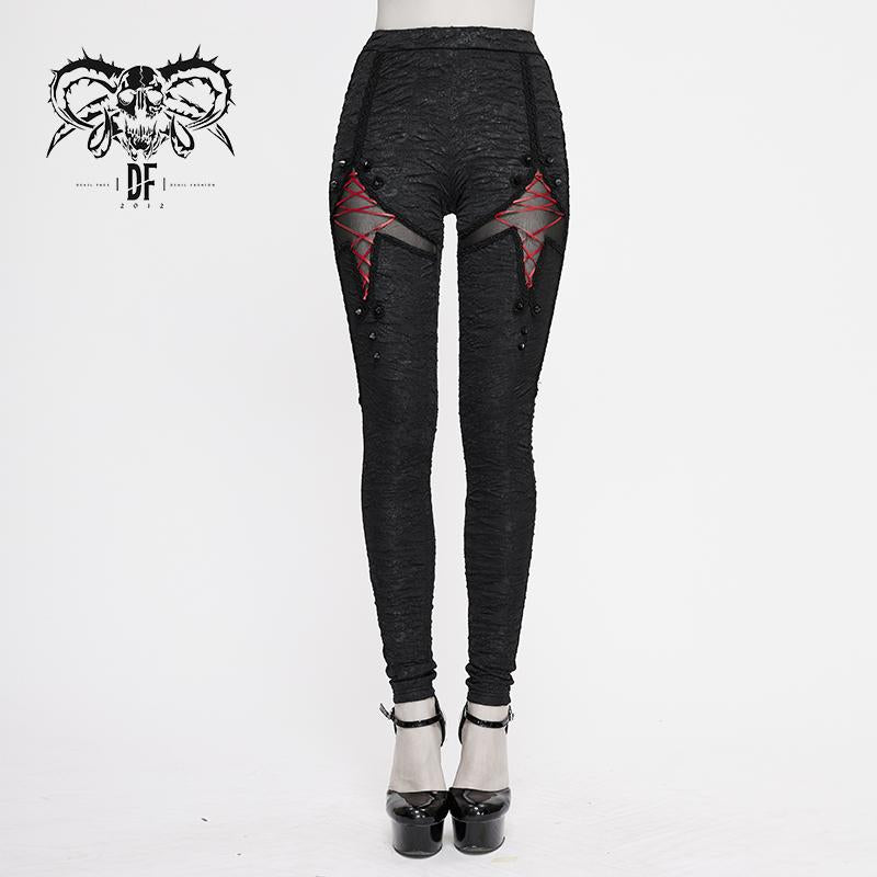 Gothic Laced Up Sexy Women Knit Black Leggings