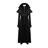 Big Shawl Collar Hand Embroidered Women Zipper Up Gothic Long Coat