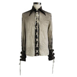 Stylish Brown Steampunk Vintage Printed Lace Up Men Shirts With Loops