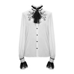 Punk Wedding Gothic Embroidered Long Sleeve Chiffon White Men Shirt With Necktie
