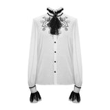 Punk Wedding Gothic Embroidered Long Sleeve Chiffon White Men Shirt With Necktie