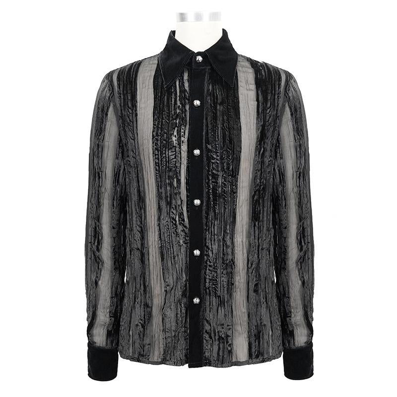 Sht063 Gothic Irregular Stripe Velvet Burnt Out Pleated Basic Style Shirts