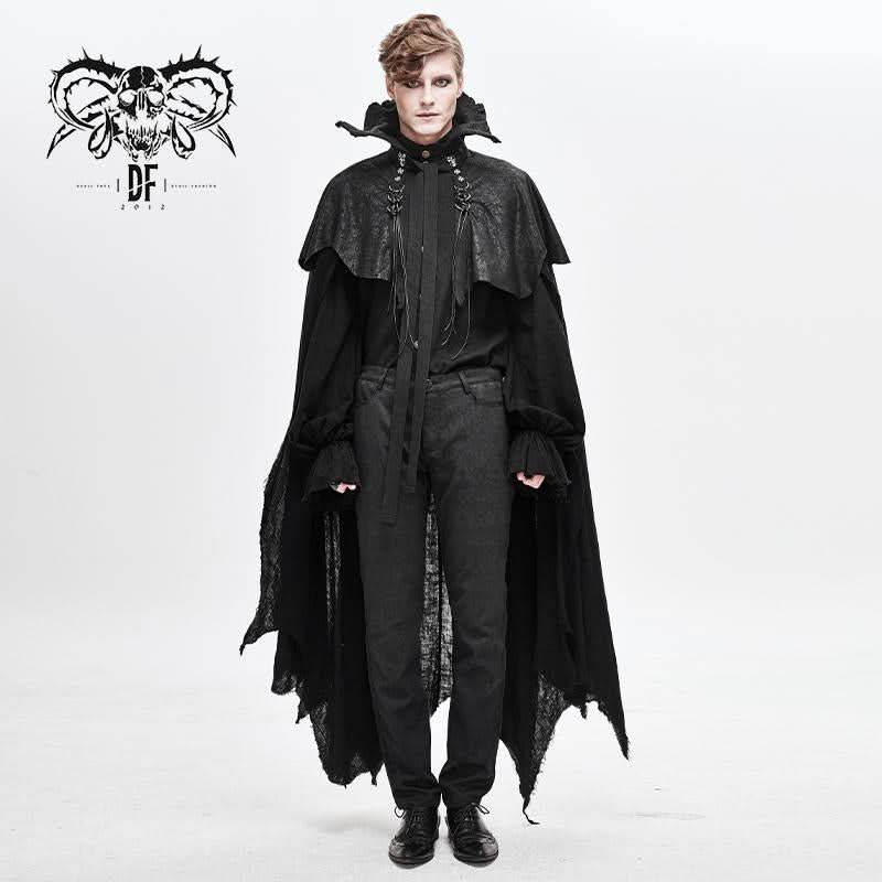 Gothic Noble Count Darkness High Neck Cotton And Linen Tattered Cloak