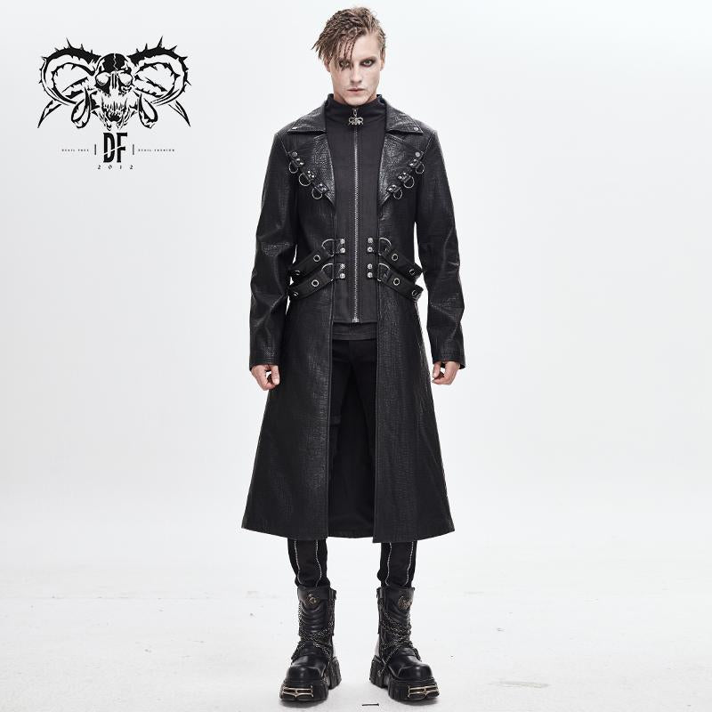 Military Uniform Symmetrical Men Long Leather Coat