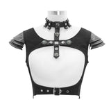 Cross Shaped Breast Armor Shoulder Punk Black Women Short Waistcoat With Chocker