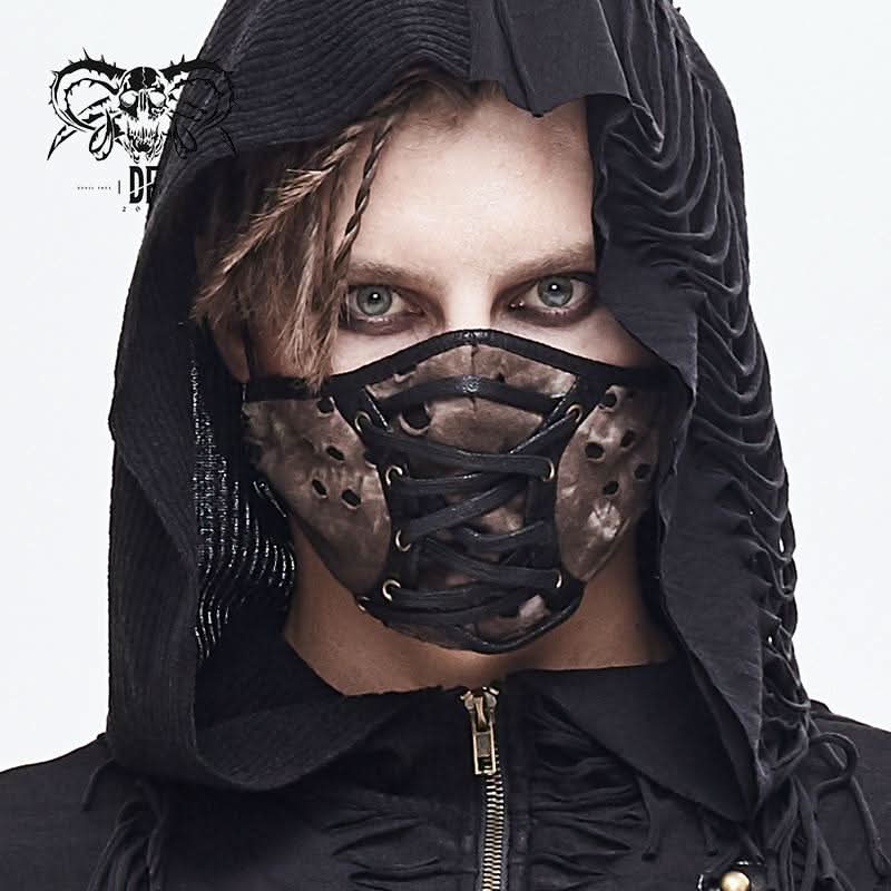 Punk Colors Matching Lace Up Broken Holes Brown Men Mask