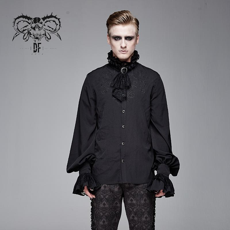 Everyday Summer Gothic Embroidered Long Sleeves Chiffon Men Shirts With Necktie