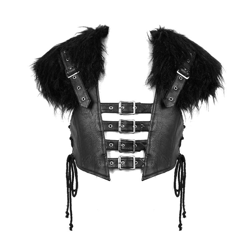 Hallowmas Darkness Punk Men Fur Shawl Short Leather Vests With Loops