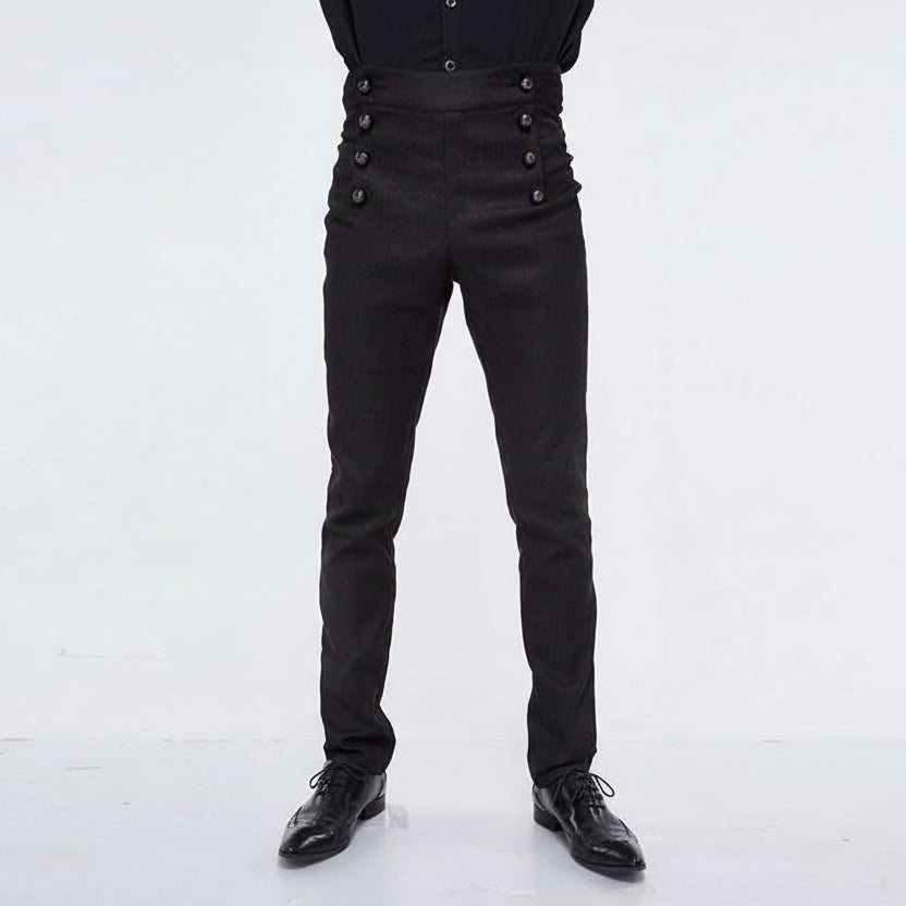 Gothic Wedding Men High Waist Slim Fit Jacquard Western Style Trousers