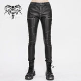 Punk Biker Block Shaped Patchwork Hand Rubbed Gray Women Leather Pants