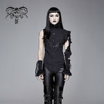 Summer Gothic Black Women Twining Ruffled Lace Sleeves Swallowtail Chiffon Blouse