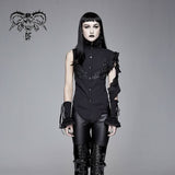 Summer Gothic Black Women Twining Ruffled Lace Sleeves Swallowtail Chiffon Blouse