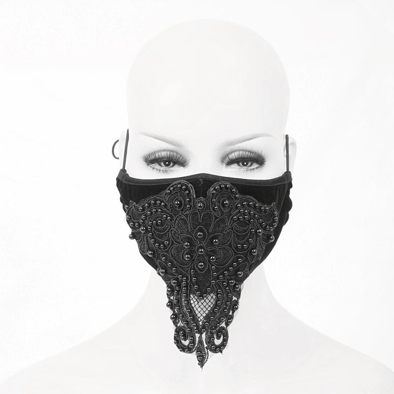 Gothic Black Beaded Velvet Sexy Women Lace Mask
