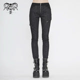 Pt142 Cyberpunk Circuit Printed Leather Loops Women Pants