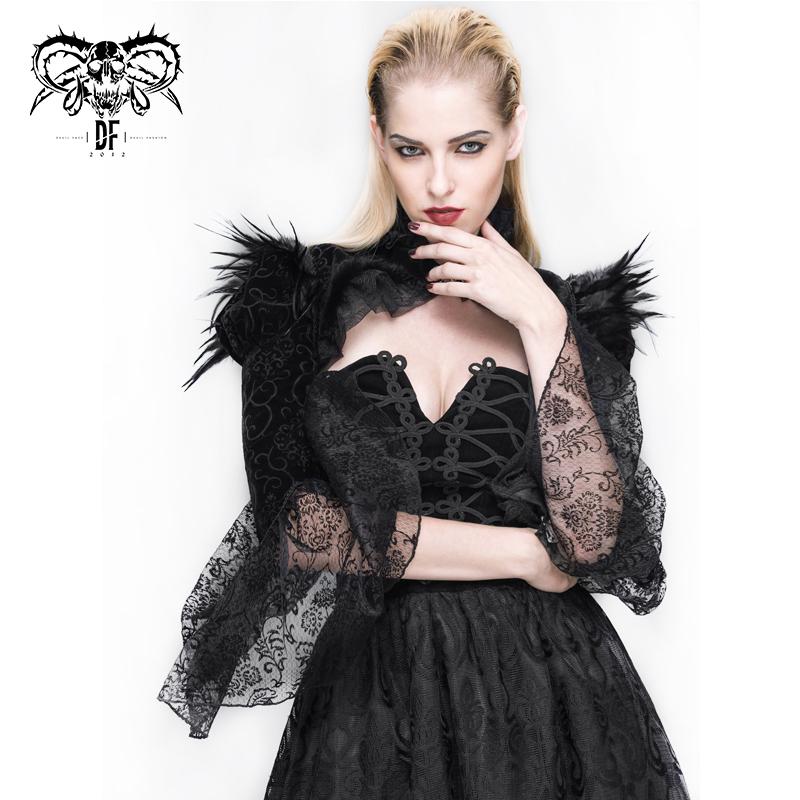 Devil Fashion Black Sexy Gothic Flower Beading Short Top for Women 