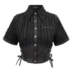 Sht065 Vertical Tattered Military Uniform Short Blouse