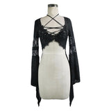 Club Short Front And Long Back Sexy Ladies Flared Sleeves Lace Up T Shirt With Peplum