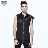 Daily Life Steampunk Black And Brown Sleeveless Men Shirts With One Shoulder Armor