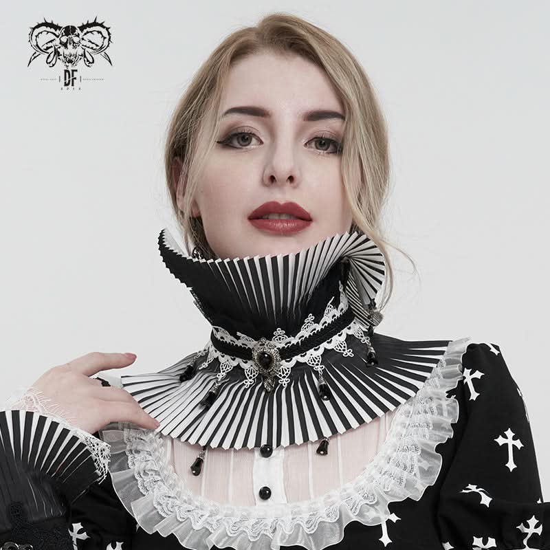 'Lead Powder' Gothic Pleated and Striped High Collar – DevilFashion ...