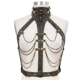 Steampunk Accessories Brown Women Distressed Body Harness With Chains
