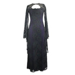 Gothic Purple Positioning Flower Elegant Women Lace Flared Long Sleeves Dress