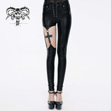 Hollow Out Cross Shaped Elastic Sexy Ladies Punk Tight Leather Pants