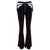 'Negative Nancy' Gothic Velvet Flared Pants With Lace