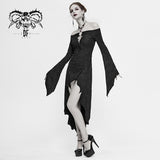 Gothic Sexy Ladies Everyday Stretchy Pleated Laced Up Waist Off Shoulder Slim Dress