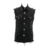 Summer Worn Out Metallic Bullet Clip Black Punk Rock Sleeveless Men Shirts