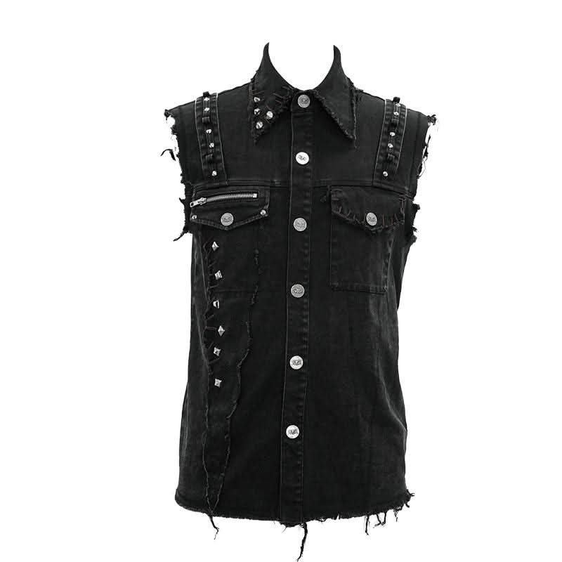 Summer Worn Out Metallic Bullet Clip Black Punk Rock Sleeveless Men Shirts