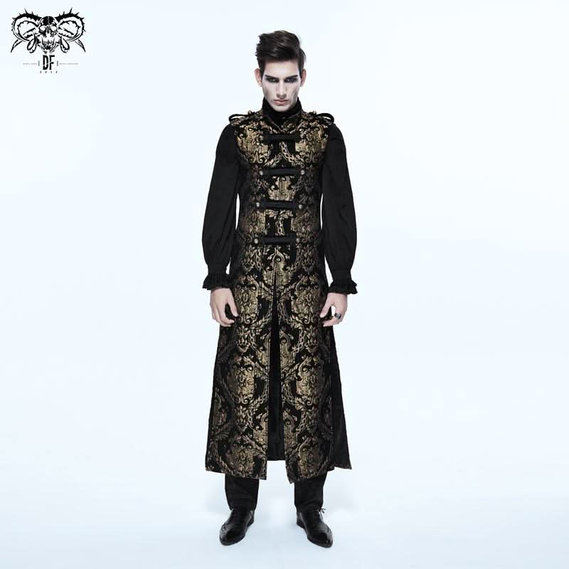 Black And Gold Court Floral Gothic Men Long Waistcoat