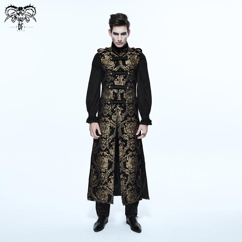 Black And Gold Court Floral Gothic Men Long Waistcoat