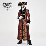 Pirate Style Red And Gold Jacquard Gothic Pattern Men Long Coat